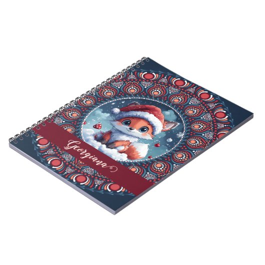 Gepersonaliseerde Schattigee Kerst Kawaii Fox Dot  Notitieboek (Linkerzijde)