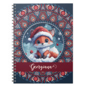 Gepersonaliseerde Schattigee Kerst Kawaii Fox Dot  Notitieboek (Voorkant)