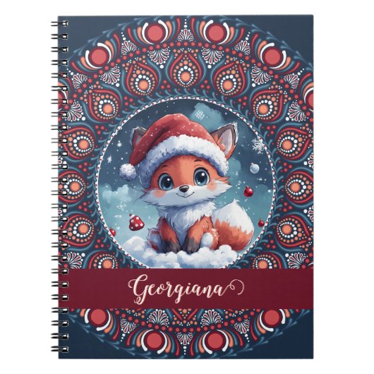Gepersonaliseerde Schattigee Kerst Kawaii Fox Dot  Notitieboek (Voorkant)