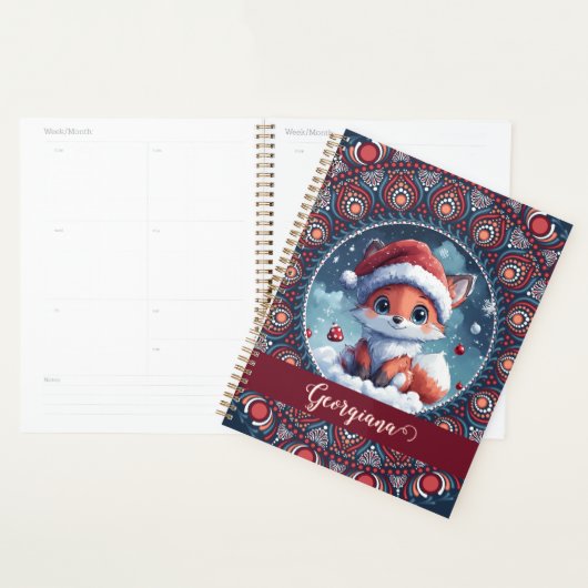 Gepersonaliseerde Schattigee Kerst Kawaii Fox Dot  Planner (Display)