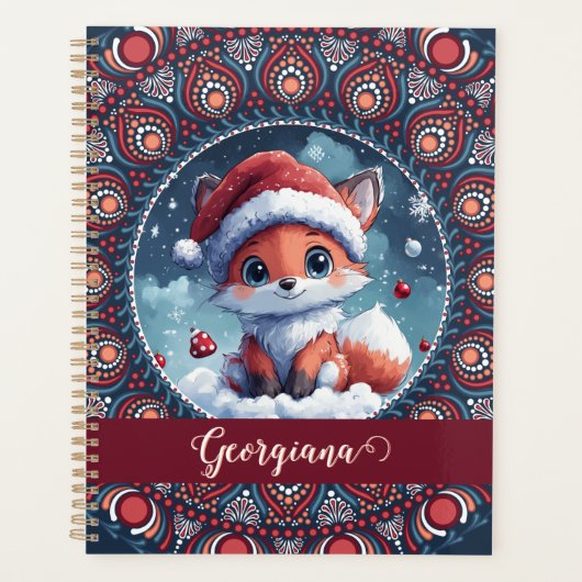 Gepersonaliseerde Schattigee Kerst Kawaii Fox Dot  Planner (Voorkant)