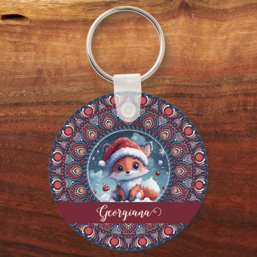 Gepersonaliseerde Schattigee Kerst Kawaii Fox Dot  Sleutelhanger (Achterkant)