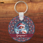 Gepersonaliseerde Schattigee Kerst Kawaii Fox Dot  Sleutelhanger (Voorkant)