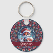 Gepersonaliseerde Schattigee Kerst Kawaii Fox Dot  Sleutelhanger (Achterkant)