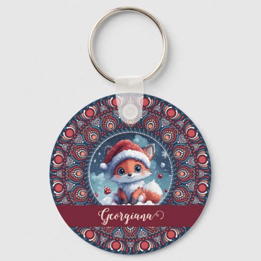 Gepersonaliseerde Schattigee Kerst Kawaii Fox Dot  Sleutelhanger (Achterkant)