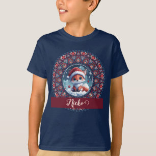 Gepersonaliseerde Schattigee Kerst Kawaii Fox Dot T-shirt
