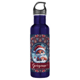 Gepersonaliseerde Schattigee Kerst Kawaii Fox Dot  Waterfles