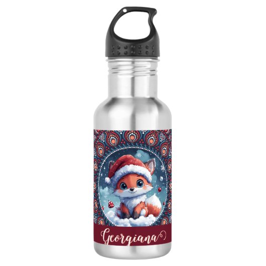 Gepersonaliseerde Schattigee Kerst Kawaii Fox Dot Waterfles (Voorkant)