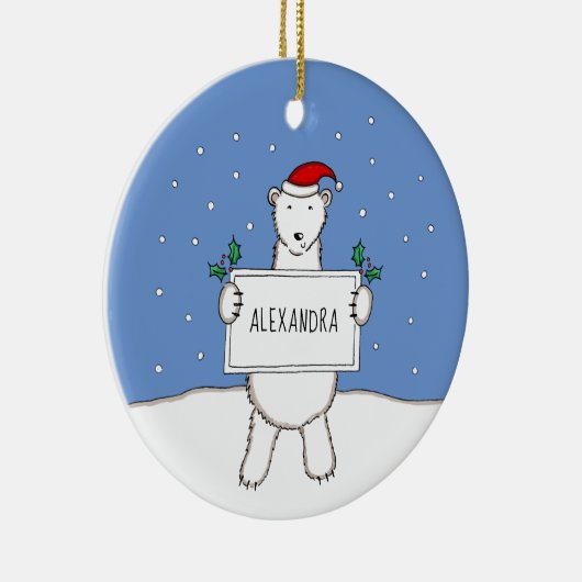 Gepersonaliseerde Schattigee kerst Polar Beer Tree Keramisch Ornament (Rechts)