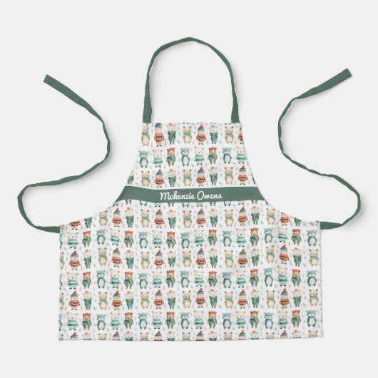 Gepersonaliseerde Schattigee kerstdieren Schort (Voorkant)