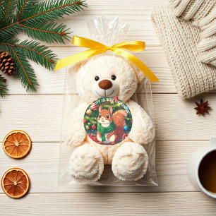 Gepersonaliseerde Schattigee kersteekhoorn Ronde Sticker