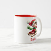 Gepersonaliseerde Schattigee kerstelf Tweekleurige Koffiemok (Voorkant rechts)