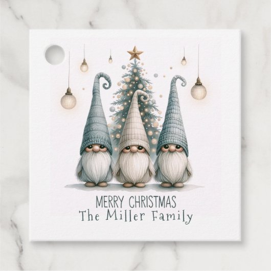 Gepersonaliseerde Schattigee Kerstgnoom Familievak Bedankjes Labels (Voorkant)