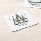 Gepersonaliseerde Schattigee Kerstgnoom Familievak Kartonnen Onderzetters (Schuin)