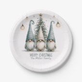 Gepersonaliseerde Schattigee Kerstgnoom Familievak Papieren Bordje (Voorkant)