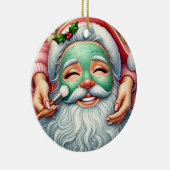 Gepersonaliseerde Schattigee Kerstman krijgt een g Keramisch Ornament (Rechts)