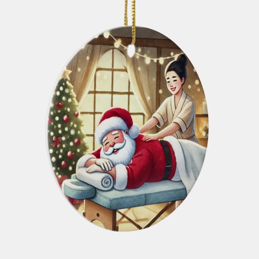 Gepersonaliseerde Schattigee Kerstman krijgt een m Keramisch Ornament (Rechts)