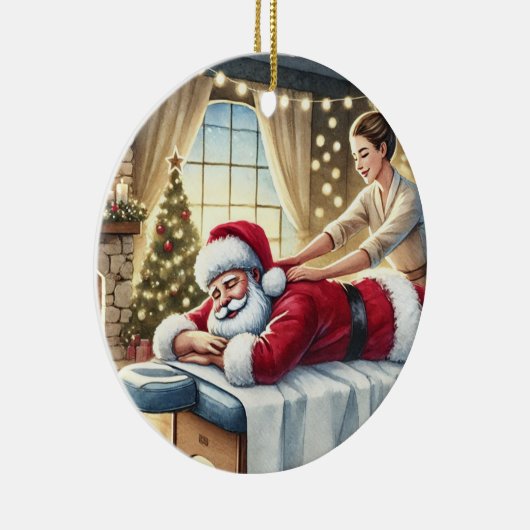 Gepersonaliseerde Schattigee Kerstman krijgt een m Keramisch Ornament (Rechts)