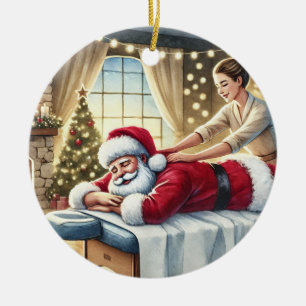 Gepersonaliseerde Schattigee Kerstman krijgt een m Keramisch Ornament