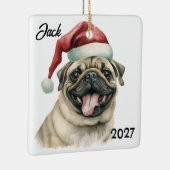 Gepersonaliseerde Schattigee Kerstman Pug Keramisch Ornament (Rechts)