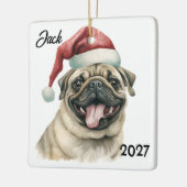 Gepersonaliseerde Schattigee Kerstman Pug Keramisch Ornament (Links)