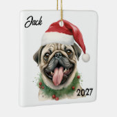 Gepersonaliseerde Schattigee Kerstman Pug Keramisch Ornament (Rechts)