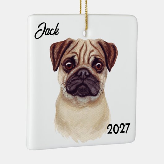 Gepersonaliseerde Schattigee Kerstmopshond Keramisch Ornament (Rechts)