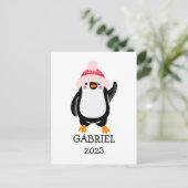 Gepersonaliseerde Schattigee kerstpinguïn in rood  Briefkaart (Staand voorkant)