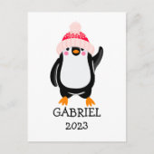 Gepersonaliseerde Schattigee kerstpinguïn in rood  Briefkaart (Voorkant)