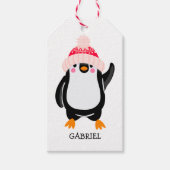 Gepersonaliseerde Schattigee kerstpinguïn in rood Cadeaulabel (Voorkant)