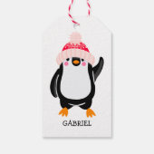 Gepersonaliseerde Schattigee kerstpinguïn in rood  Cadeaulabel (Achterkant)