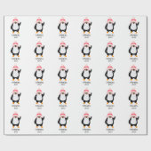 Gepersonaliseerde Schattigee kerstpinguïn in rood  Cadeaupapier (Vlak)