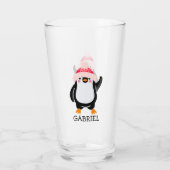 Gepersonaliseerde Schattigee kerstpinguïn in rood  Glas (Achterkant)
