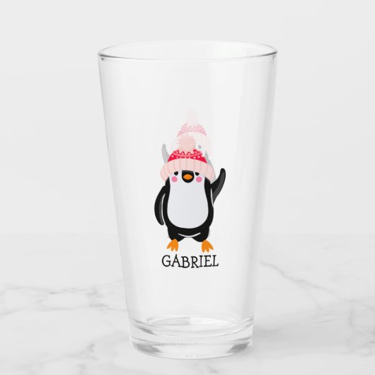 Gepersonaliseerde Schattigee kerstpinguïn in rood  Glas (Achterkant)