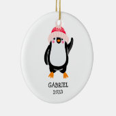 Gepersonaliseerde Schattigee kerstpinguïn in rood Keramisch Ornament (Rechts)