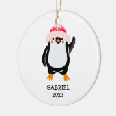 Gepersonaliseerde Schattigee kerstpinguïn in rood Keramisch Ornament (Links)