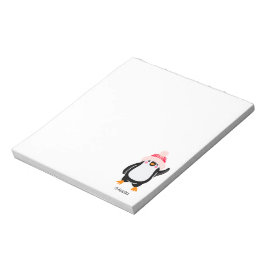 Gepersonaliseerde Schattigee kerstpinguïn in rood  Notitieblok