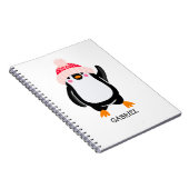 Gepersonaliseerde Schattigee kerstpinguïn in rood Notitieboek (Rechterzijde)