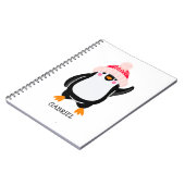 Gepersonaliseerde Schattigee kerstpinguïn in rood Notitieboek (Linkerzijde)