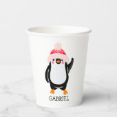 Gepersonaliseerde Schattigee kerstpinguïn in rood Papieren Bekers (Achterkant)