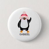 Gepersonaliseerde Schattigee kerstpinguïn in rood  Ronde Button 5,7 Cm (Voorkant)