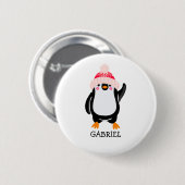 Gepersonaliseerde Schattigee kerstpinguïn in rood  Ronde Button 5,7 Cm (Voorkant /achterkant)