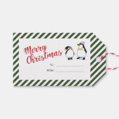 Gepersonaliseerde Schattigee kerstpinguïns Cadeaulabel (Voorkant (Horizontaal))