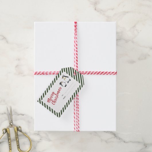 Gepersonaliseerde Schattigee kerstpinguïns Cadeaulabel (Met Touw)