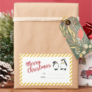 Gepersonaliseerde Schattigee kerstpinguïns Rechthoekige Sticker