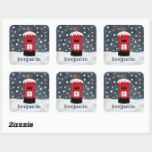 Gepersonaliseerde Schattigee Kerstpost Box & Robin Vierkante Sticker (Vel)
