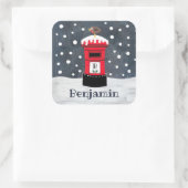 Gepersonaliseerde Schattigee Kerstpost Box & Robin Vierkante Sticker (Tas)