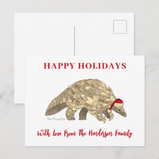 Gepersonaliseerde Schattigee Kerstschubdier Feestdagenkaart (Voorkant / Achterkant)