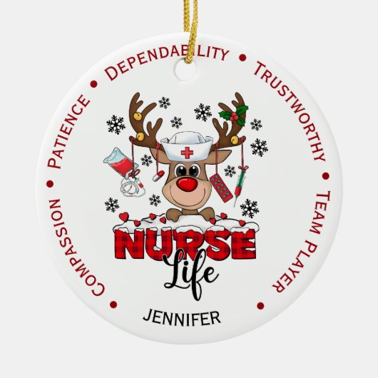 Gepersonaliseerde Schattigee Kerstverpleegster Keramisch Ornament (Voorkant)