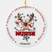 Gepersonaliseerde Schattigee Kerstverpleegster Keramisch Ornament (Achterkant)